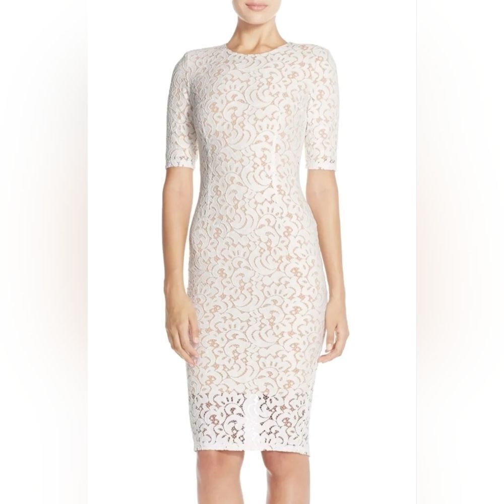 NWT Misha Collection Ivory Rosie Lace Sheath Dress - Large, Timeless Elegance‎